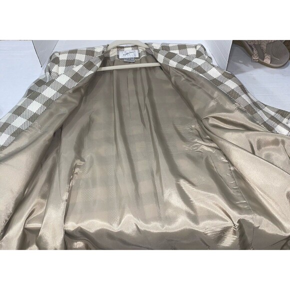 Vintage Jaqueline Ferrar Blazer Womens Size 16 Taupe White Double Breast Checker - Picture 3 of 12